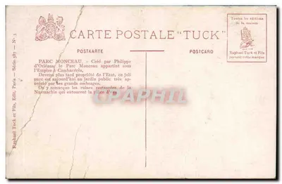 Romeinse Ruïnes Van Het Park Monceau — Stad Parijs — uitgever Tuck, serie 387 — Achterkant