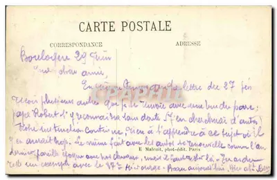 St-Cloud — Park — Terrasa dawnego zamku — Widok na Paryż i Wieżę Eiffla — E. M. — nr 673 — Rewers