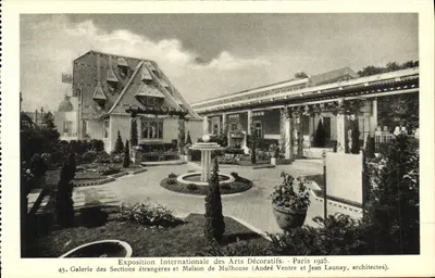 Galeria Sekcji Zagranicznych i Dom Mulhouse — Międzynarodowa Wystawa Sztuki Dekoracyjnej, Paryż 1925 — André Ventre i Jean Launay, architekci