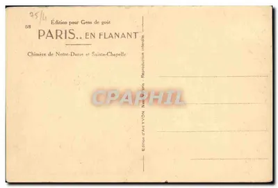 Gargouille de Notre-Dame — vue sur la flèche de la cathédrale — Édition d'Art YVON — Verso