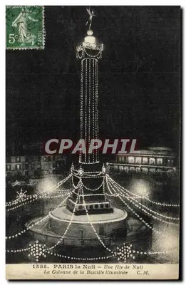Paris - La Colonne de la Bastille illuminée — C.M. n°1358