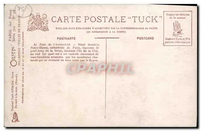 Notre-Dame de Paris — Pont d'Archevêché — wydawca Tuck & Fils, seria 702 — Rewers