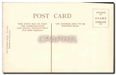Chine Hollow, Shanklin, J.O.W. — vista de uma avenida cercada de árvores e de um portão de pedra — The Woodbury Series No. 2619 — Verso