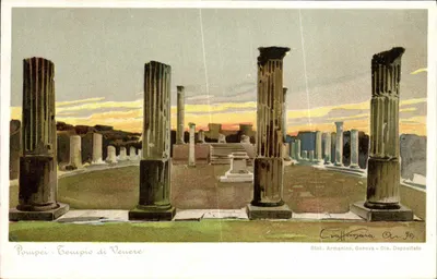 Pompeï - Tempel van Venus — gekleurde illustratie — Stab. Armanino, Genua, n° 90