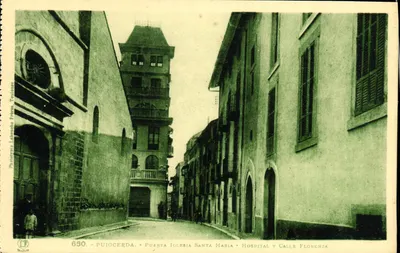 Puigcerda - Porta da Igreja Santa Maria, Hospital e rua Florenza — Fototipias Labresca Frères, Toulouse, n° 650