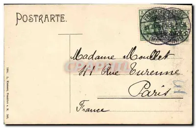 Tarjeta postal antigua Fráncfort a M Teatro Schausspielhaus — Reverso