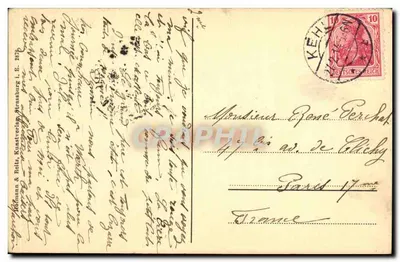 Bilhete postal antigo Am Rhein oei Kehl — Verso