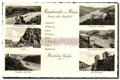 Vista del Reno — St. Goarshausen, Burg Katz, Loreley, Gutenfels, Burg Rheinstein, Bochard, Stahleck, Burg Sooneck e Lorch — Fotografia autentica, serie 639