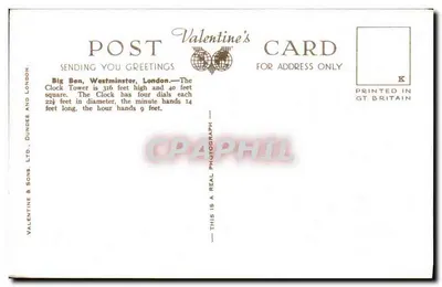 Big Ben, Westminster, Londres — Cartão de Valentim — Valentine & Sons Ltd, Dundee — Verso
