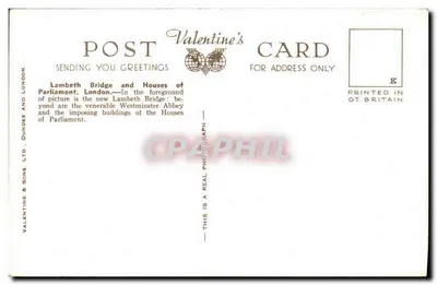 Lambeth Bridge und Palast von Westminster — London — Valentine & Sons Ltd. n° G.5707 — Rückseite