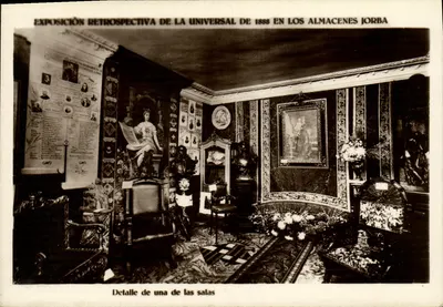 Exposição retrospectiva da Universal de 1888 nos Almacenes Jorba — detalhe de uma sala — editor CAPF