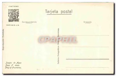 Międzynarodowa wystawa w Barcelonie 1929 — Juegos de agua — Gráficas E. I. B. — Rewers