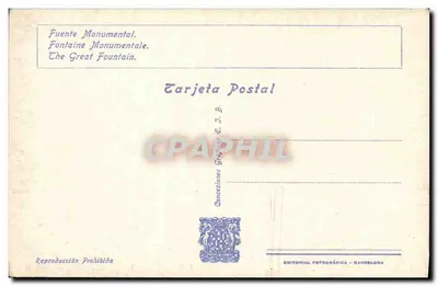 Międzynarodowa Wystawa w Barcelonie 1929 — Fontanna Monumentalna — Wydawca: Editorial Fotográfica - Barcelone, nr 138 — Rewers