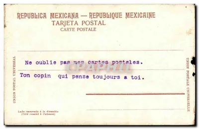 Lago de Chapultepec y el Castillo — vue du lac et du château à Mexico — éditeur J. K. 8. México. Regist. — Achterkant