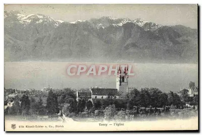 Bilhete postal antigo Vevey a igreja