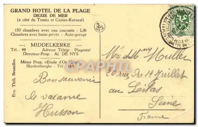 Middelkerke — Grand Hôtel de la Plage — wydawca Lüs, numer seryjny nie widoczny — Rewers