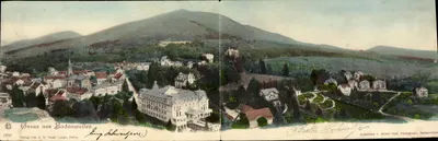 Badenweiler — vista panorâmica com castelo e montanhas — Verlag von C. H. Oeser Lange, Berlim, n° 12241