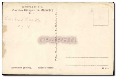 Chór kościoła w Oberbarnhaupt — przed zniszczeniem — wydawca Militärdruckhaus A.-G., nr 17 5279 — Rewers