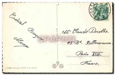 Neuchâtel y las Alpes — Suiza — Photoglob-Wehrli S.A., Zúrich, n° 11580 — Reverso