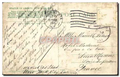 Estátua da Liberdade — Nova Iorque — The American Art Publishing Co. — Verso