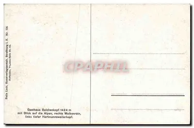 Gasthaus Belchenkopf — widok na Alpy i Molkenrain — Felix Lüb, wydawca, nr 726 — Rewers