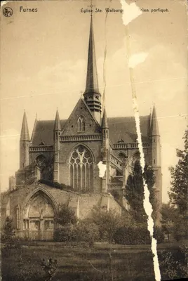 Bilhete postal antigo Furnes Igreja de Santa Waiburg