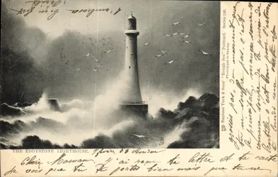 O farol de Eddystone — Mar agitado — Fototipia na Saxônia, série 148