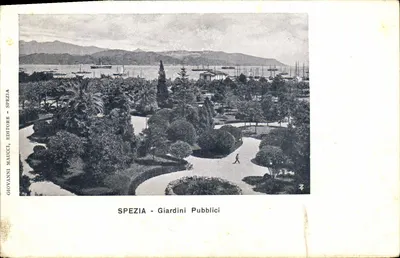 Bilhete postal antigo Spezia Jardins Públicos