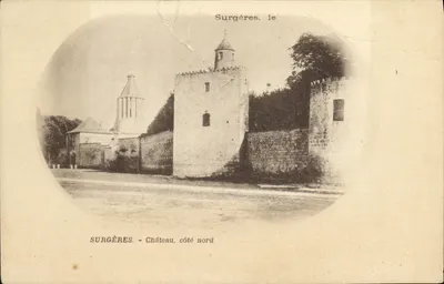 Bilhete postal antigo Surgeres Castelo Lado Norte