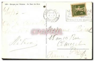 Gorges de l'Areuse — Au Saut de Brot — Sociedade Gráfica Neuchâtel n°1131 — Verso