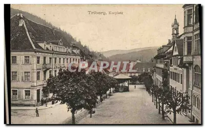 Triberg, Kurplatz — vista da praça central com edifício com varanda e quiosque — editor Original Elektronik, Tübingen, n° de série 45949
