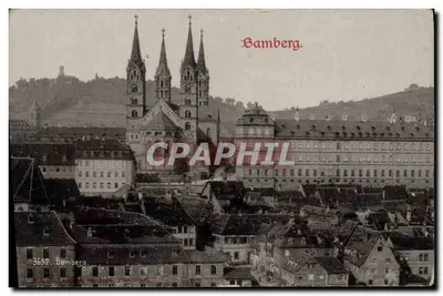 Bamberg — vista panorâmica com a catedral e o mosteiro — editor B. M. B. Bamberg, n° 3652