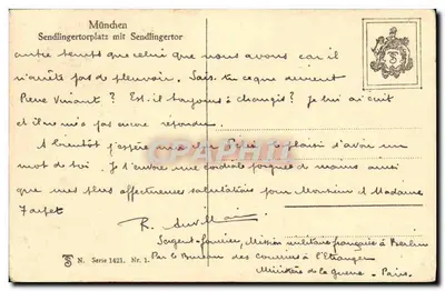 Munich - Sendlingertorplatz z Sendlingertor — wydawca S N. Seria 1421. Nr 1 — Rewers