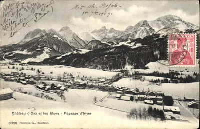 Château d'Oex et les Alpes - Paysage d'hiver — Phototypie Co., Neuchâtel, n° 3338