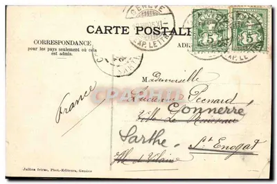 Genebra — Praça das Alpes e o Mont-Blanc — J. J. 490, editor Jullien frères — Verso