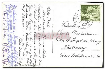 Gersau nad Jeziorzem Vierwaldstätter — widok jeziora z parowcem — wydawca TH Riesch, Buzern — Rewers