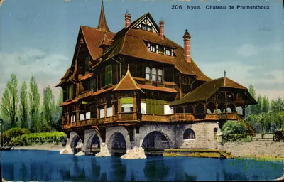 Nyon. Castelo de Promenthoux — vista colorida — Phototypie Co., Neuchâtel, n° 206