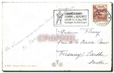Lucerna. Estação de trem e Pilatus (2132 m) — Photoglob-Wehrli A. G., Zurique — Verso