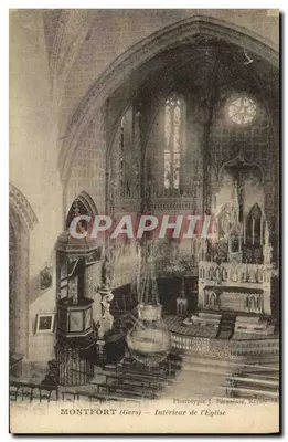 Montfort (Gers) — Interior da Igreja — Fototipia J. Blenaine, Reims