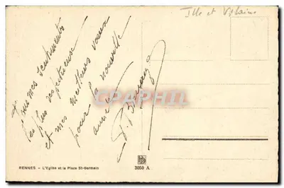 Rennes — De Kerk en de Place Saint-Germain — uitgever Barday, n° 3050 A — Achterkant