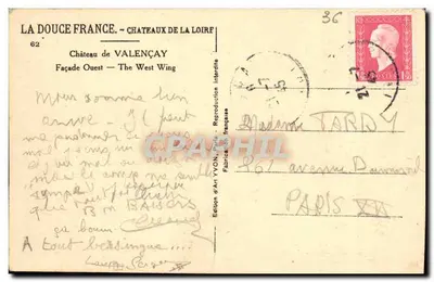 Zamek Valençay — Façada Zachodnia — Wydawnictwo Art YVON — Rewers