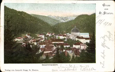 Bilhete postal antigo Saudações de St Blasien