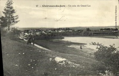 Bilhete postal antigo Clairvaux du Jura Um canto do Grande Lago Vache