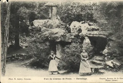 Bilhete postal antigo Parque do Castelo de Pinon Hermitage