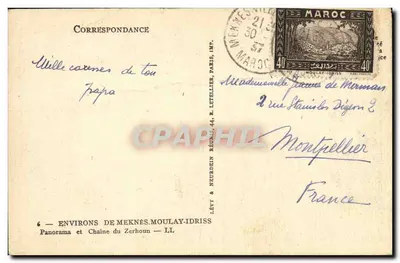 Środowisko Meknès — łańcuch Zerhoun — Moulay-Idriss — Lévy & Neurdein, Paryż — Rewers