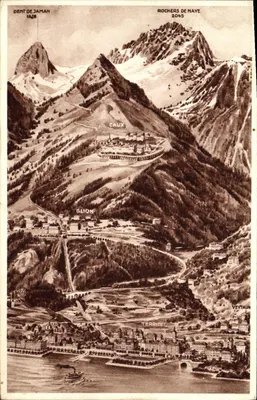 Vista aérea das montanhas e do lago de Glion — Glion, Caux, Territet, Veytaux — editor não visível