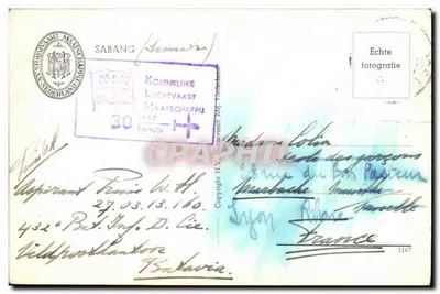 Vista de Sabang — Indonésia — editada pela Koninklijke Luchtvaart Maatschappij — Verso