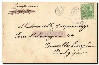 Stolzenfels i Capellen — widok zamek i kaplic — Verlag v. Viet. Ullmann, Coblenz — Rewers