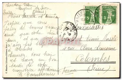 Aux Mayens de Sion - Widok na Dent Blanche — Nr 43 — C. Musaler, Llivraire-Éditeur, Sion — Rewers