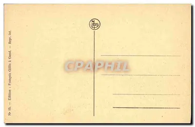 Bilhete postal antigo Gand — Castelo dos Condes da Flandres — Torre da Sala dos Festejos e da Justiça — Verso